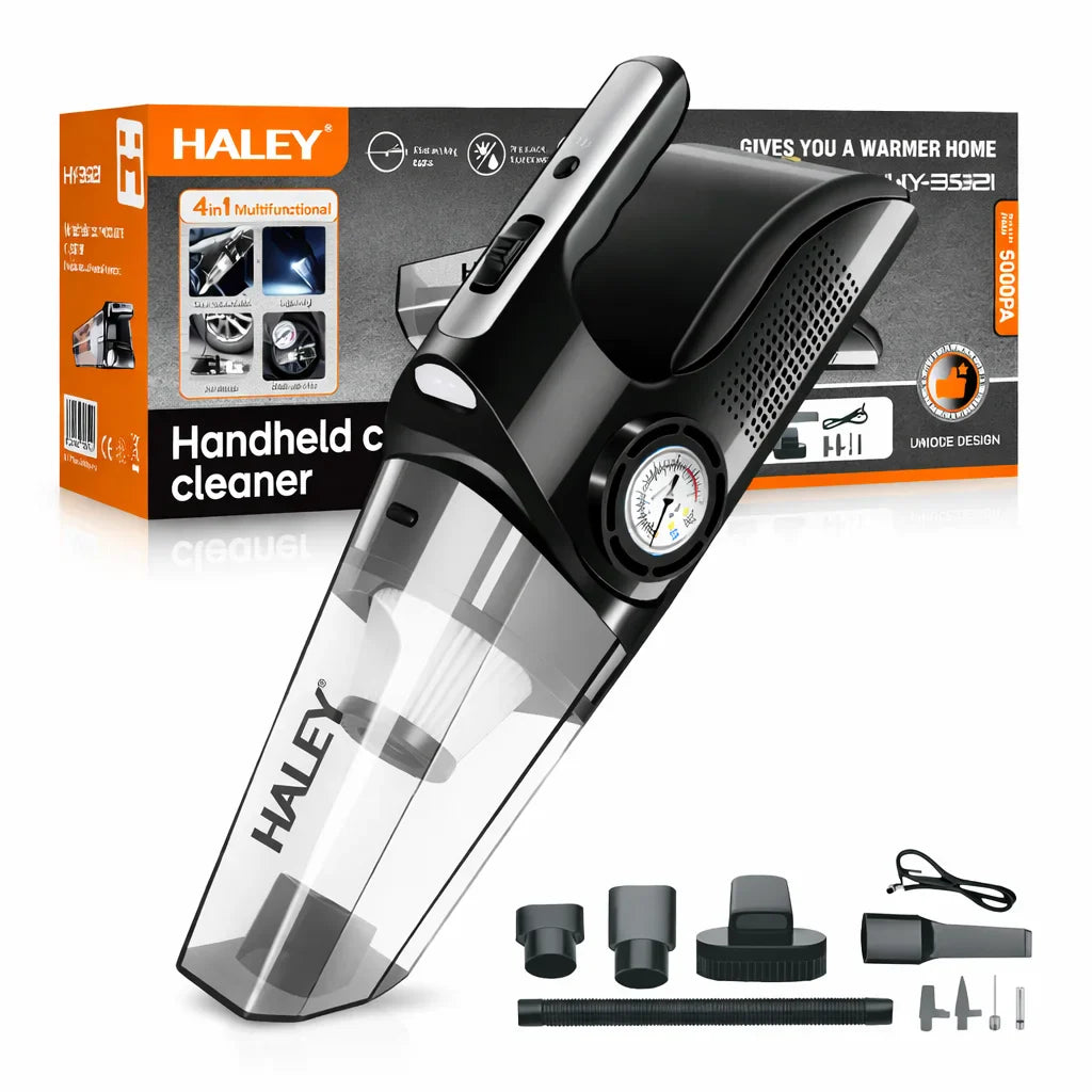 Aspirator Auto Portabil HALEY HY-3921, 4 în 1 – Aspirare, Compresor, Suflare, LED, 12V
