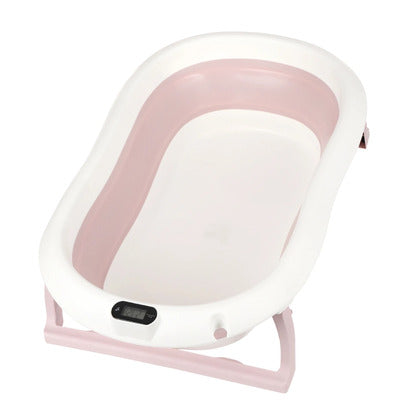 Cadita pliabila KIDOO , roz pentru nou nascuti cu pernita si termometru incorporat