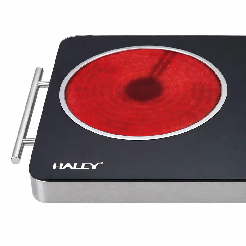 Plită Electrică Dublă Haley HY–1828 – 2 Zone, Suprafață din Sticlă Neagră