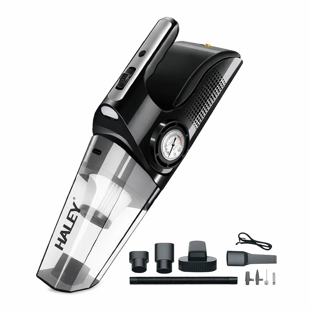 Aspirator Auto Portabil HALEY HY-3921, 4 în 1 – Aspirare, Compresor, Suflare, LED, 12V