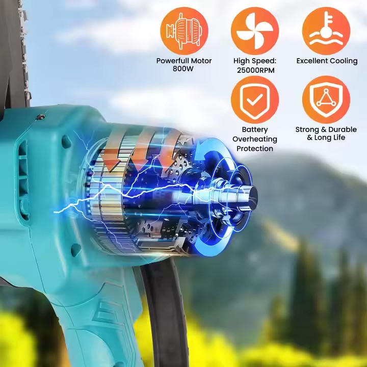 Mini fierastrau electric / mini drujba cu lant pe acumulator AT PERFORMANCE®, 21 V, putere 550 W, lungime lama 6 inch, 2X Lanturi, 2X Baterii