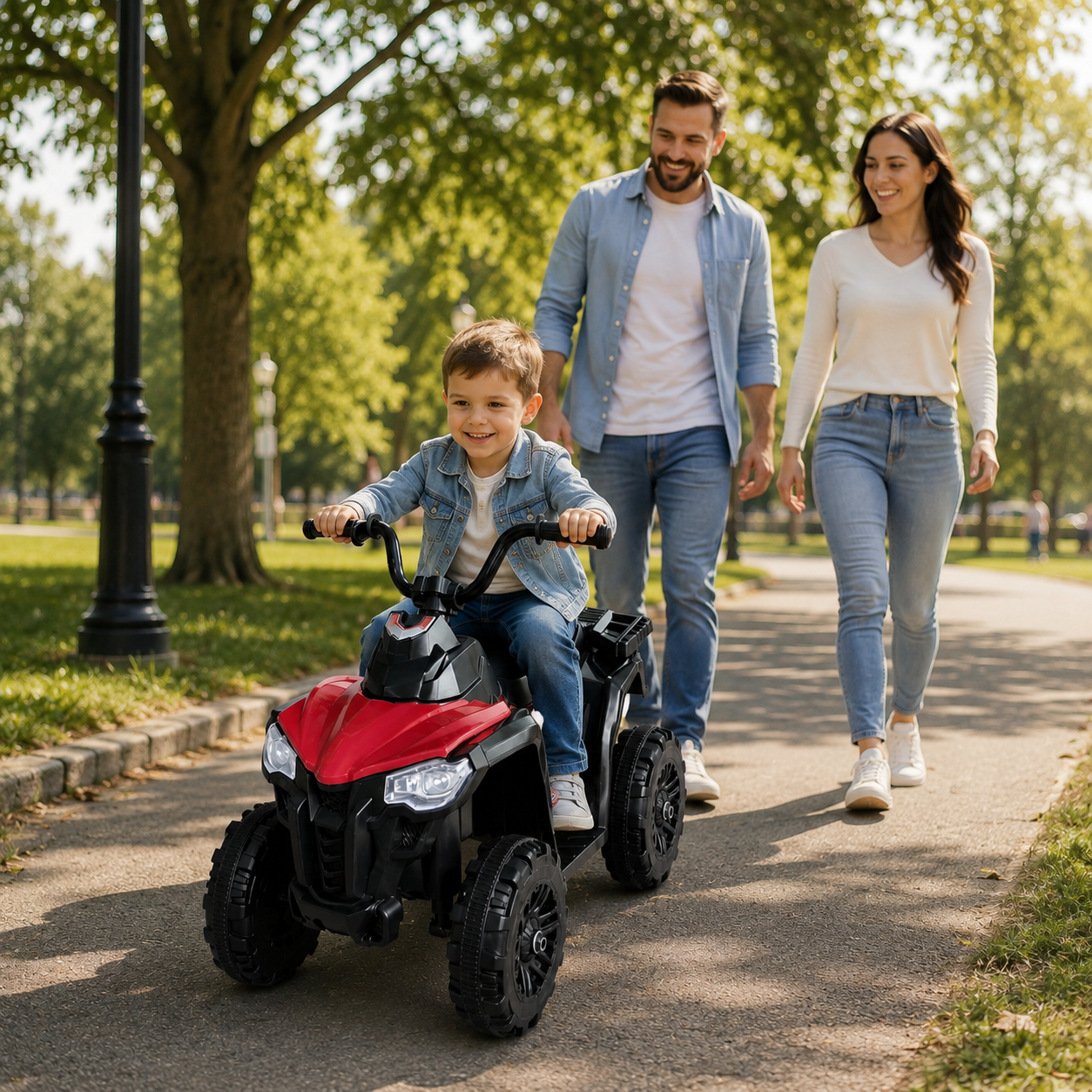 ATV Electric KIDOO pentru Copii 6V, Motor 380, Faruri LED, Pornire cu Buton, Design Off-Road, Roșu
