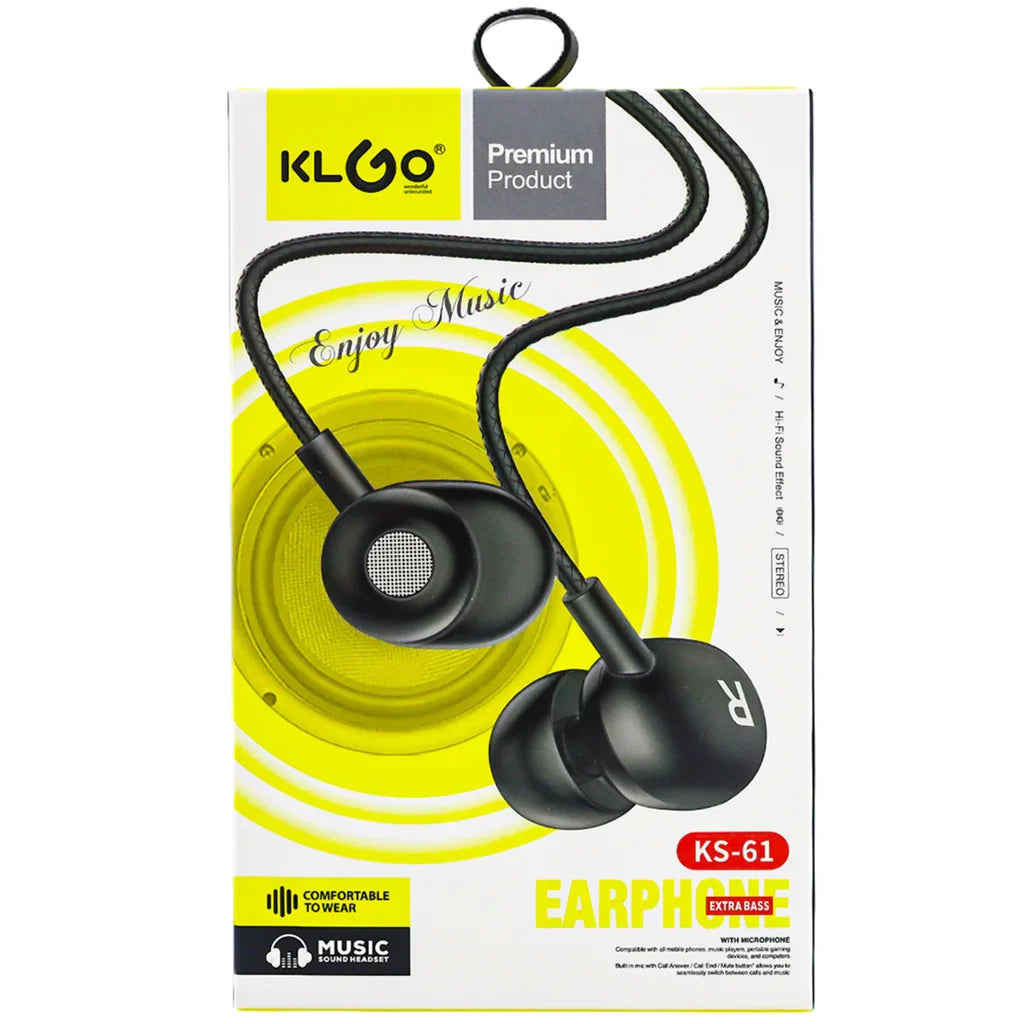 Căști In-Ear KLGO KS-61 cu Extra Bass și Microfon – Jack 3.5mm, Sunet Hi-Fi