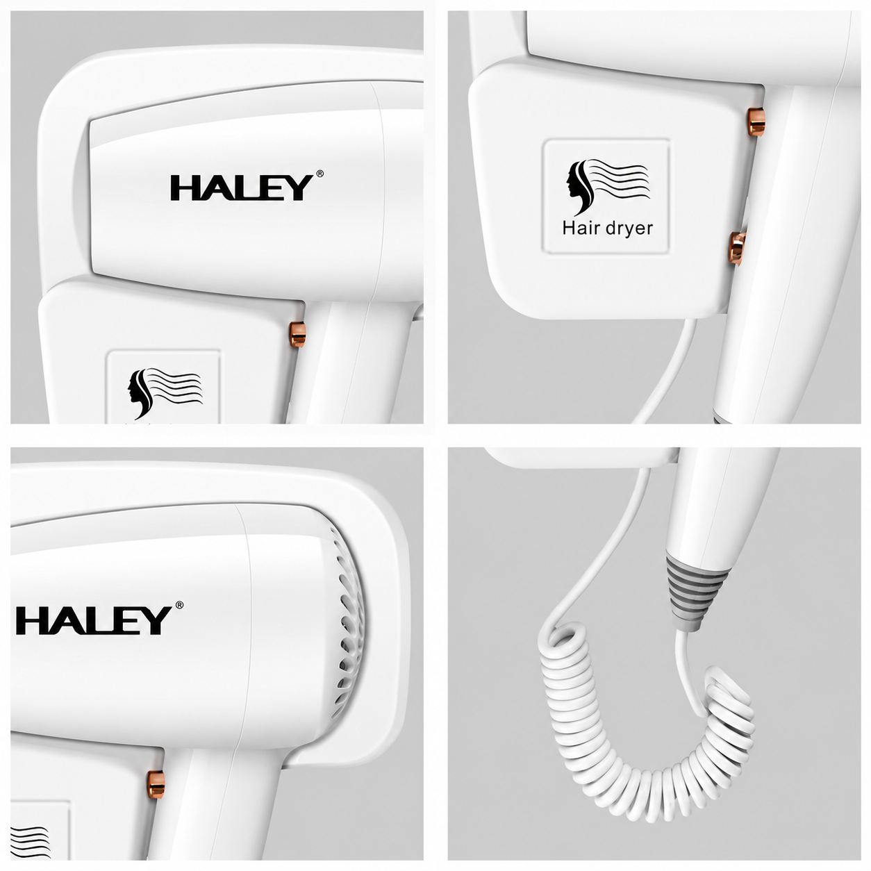 Uscător De Păr Cu Montare Pe Perete Haley HY-4027, 1300W, 3 Trepte De Temperatură, Cablu 2.2 m, Filtru Detașabil