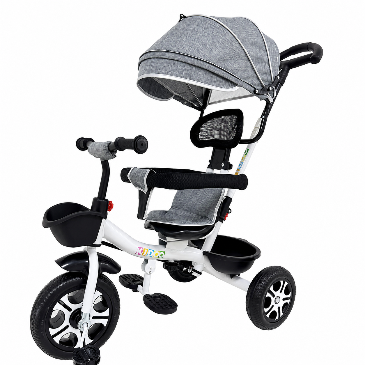 Tricicletă Evolutivă Kiddo KD-X06, Scaun Rotativ 360°, Poziție de Somn, Copertină UV, Roți din Cauciuc, 9 Luni – 6 Ani