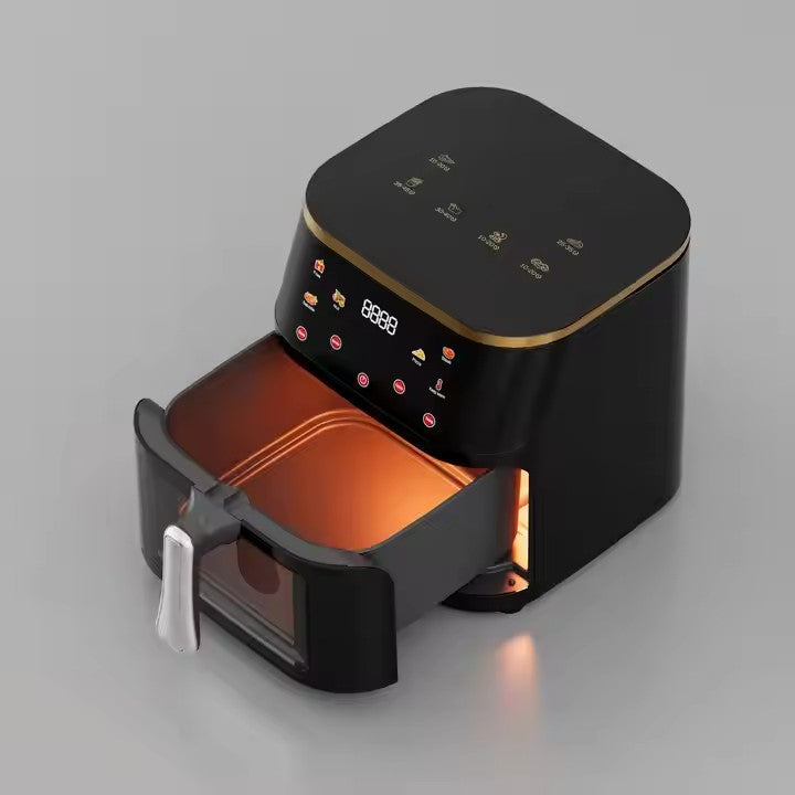 Friteuza cu Aer Cald AT PERFORMANCE®, cu geam, capacitate 10 L, display digital, Control touch 6 fFunctii de gătire presetatefunctie de mentinere la cald, pot detasabil, curatare usoara, Negru+ CADOU 50 HARTII DE COPT