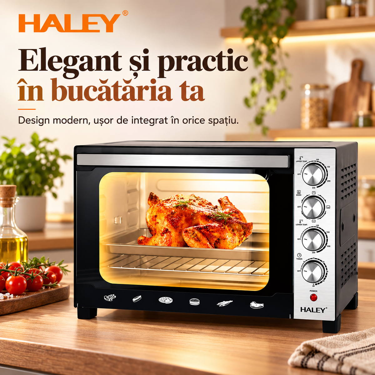 Cuptor electric HALEY HY-5160 integrat într-o bucătărie modernă