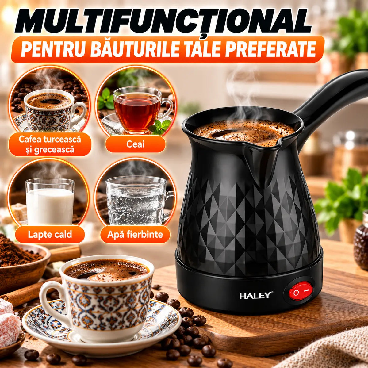 Ibric Electric HALEY 600W, 0.5L – Ideal pentru Cafea Turcească, Ceai, Lapte | Portabil, Silențios, Perfect pentru Călătorii