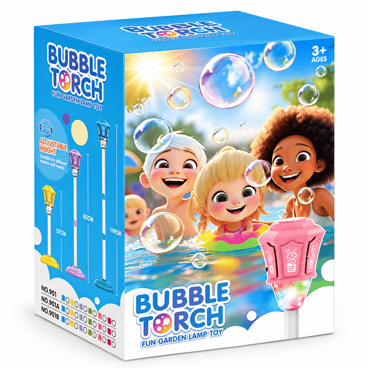 Lampă pentru Copii Bubble Torch cu Generator Automat de Baloane de Săpun, Înălțime Reglabilă 57–119 cm, Efecte Luminoase, Roz, 3+ Ani