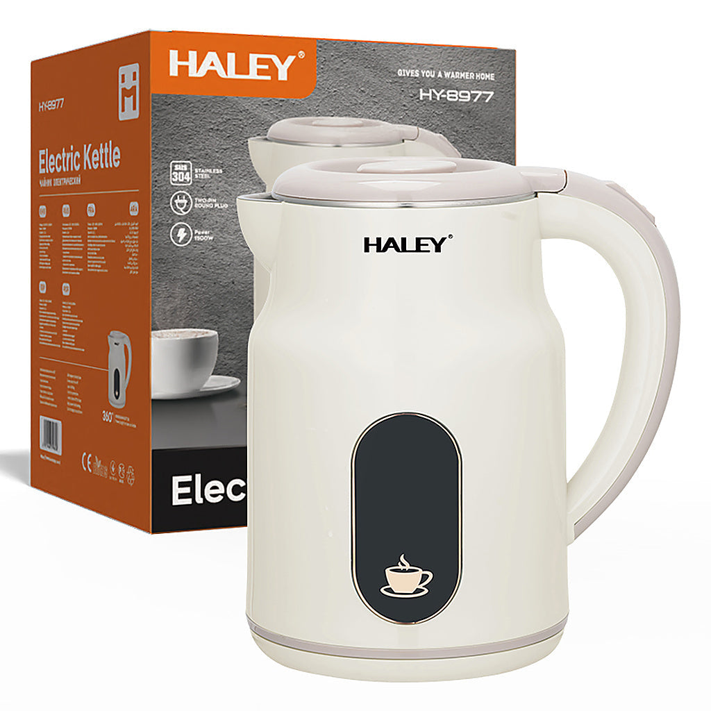 Fierbător Electric HALEY HY-8977, 2.5L, 1500W, Inox, Oprire Automată, Bază 360°