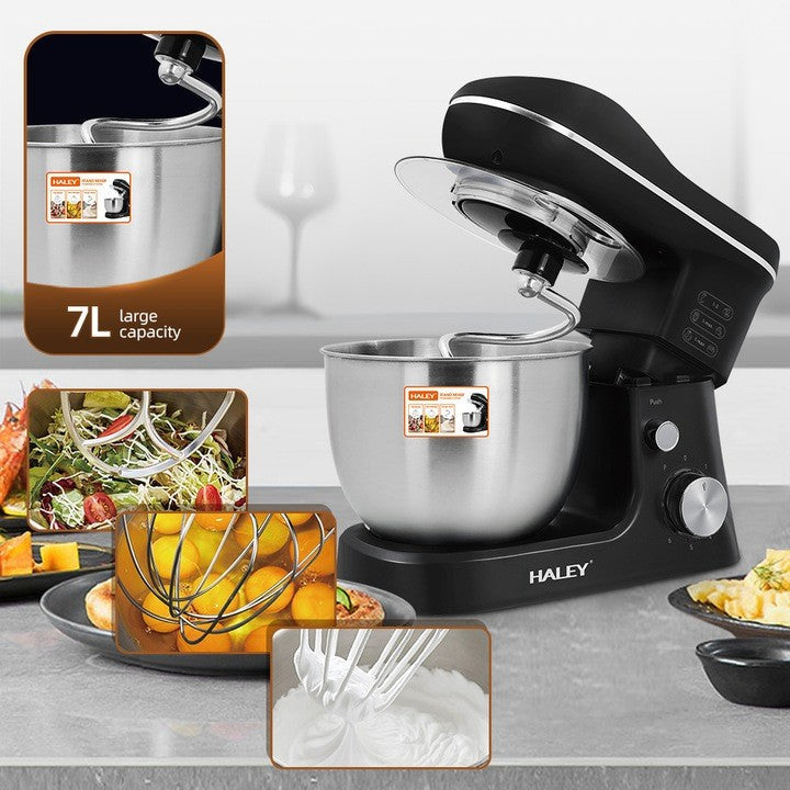 Mixer de Inalta Performanta HALEY HY-2409: Putere de 1200W, Bol Generos din Inox de 7L, 6 Trepte de Viteza cu Functie Pulse, Design Elegant Negru si Inox