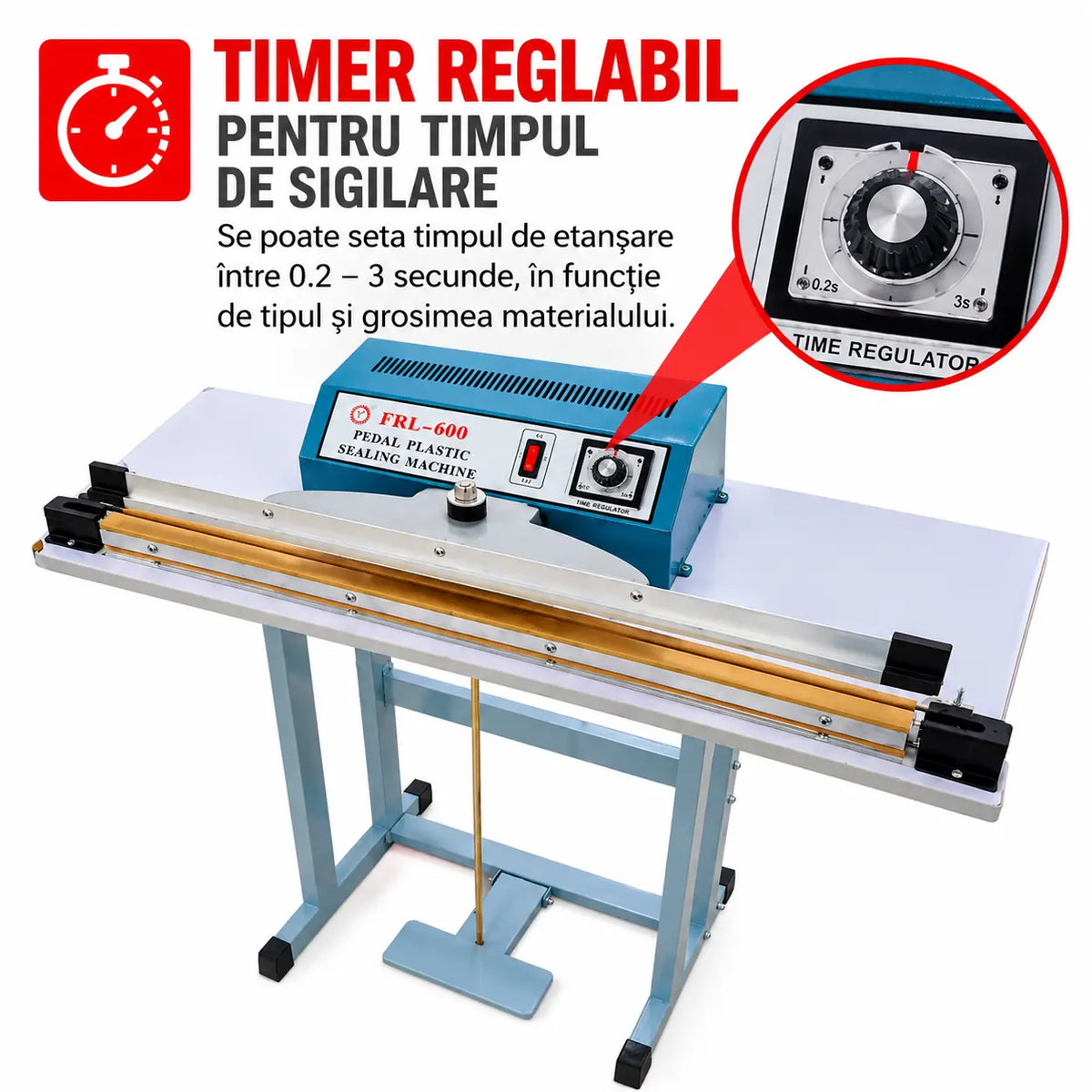 Aparat Profesional de Lipit AT PERFORMANCE și Sigilat Pungi și Saci PFS600 – Sigilare Rapidă, Precisă și Eficientă, 600 mm, 750W, Acționare la Pedală