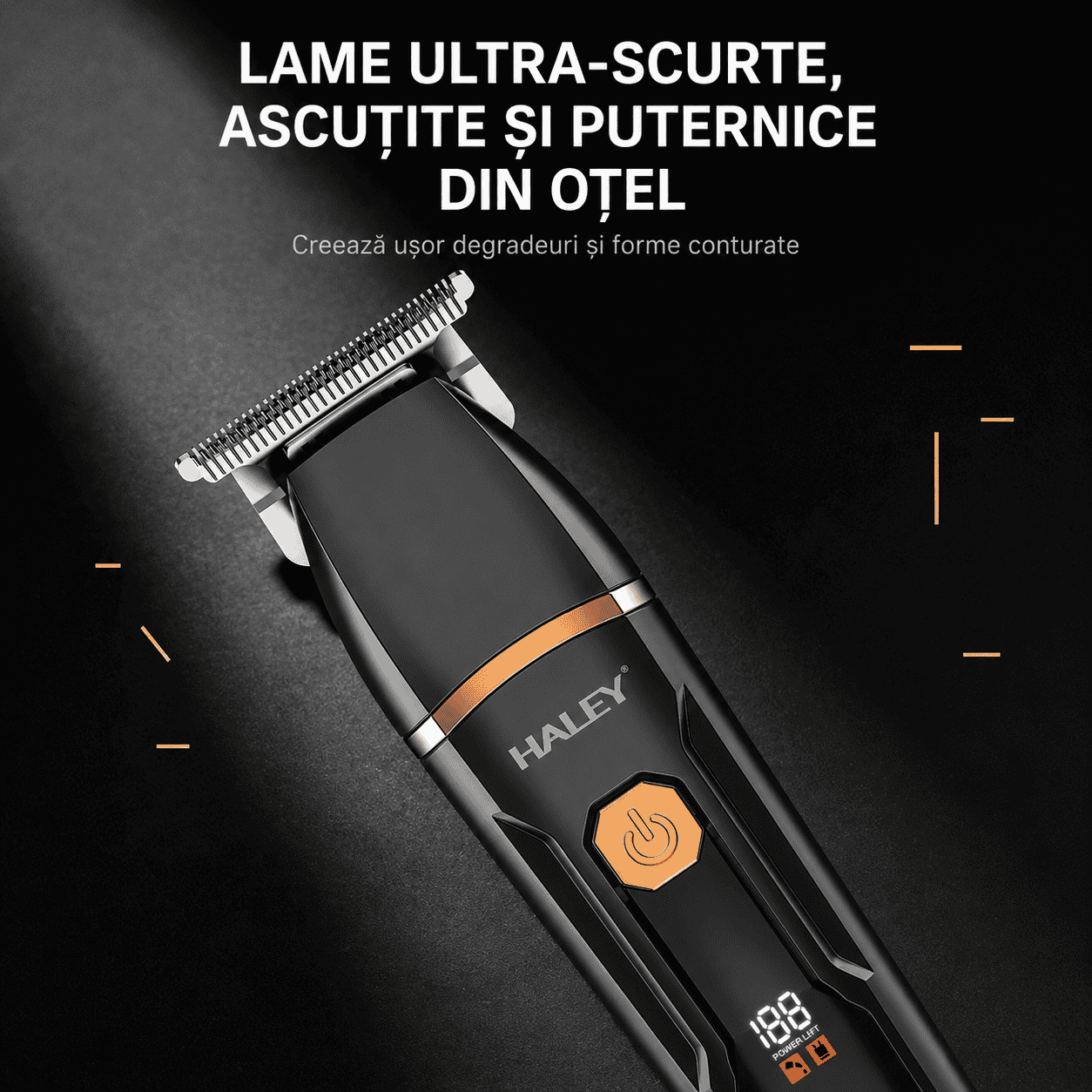 Aparat Profesional De Tuns Și Contur Haley HY-4512, Lamă Din Oțel, Acumulator 1300 mAh, Autonomie 150 Min, Display LED, USB Type-C