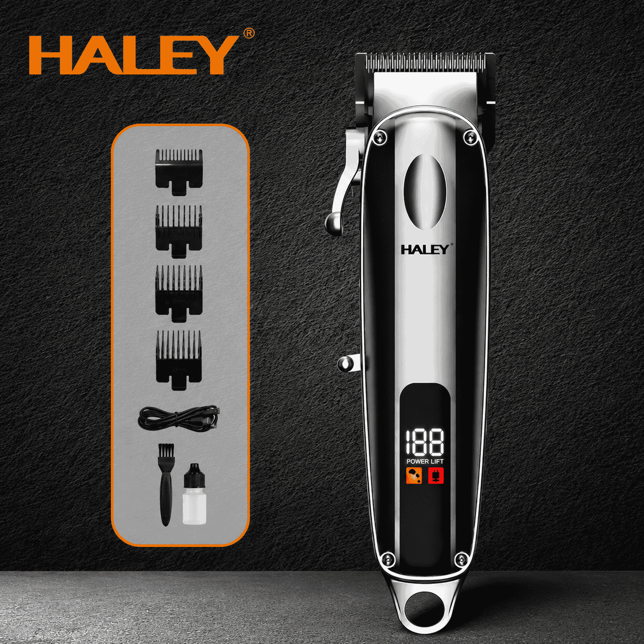 Mașină Profesională De Tuns Haley HY-4504, Acumulator 2000 mAh, Autonomie 180 Minute, Ecran LCD, Încărcare USB