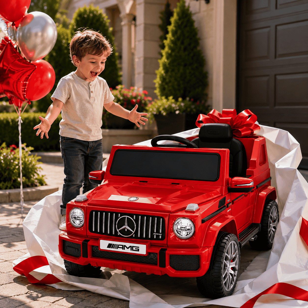 Mașină Electrică pentru Copii Tip SUV 4x4 Premium, Design Inspirat Mercedes G-Class AMG, 12V, Lumini LED, Muzică, Rosu