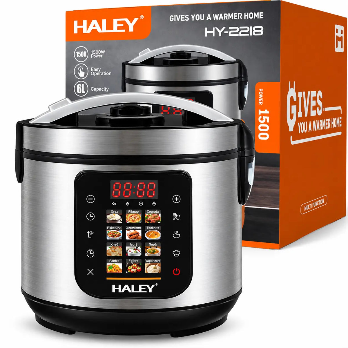 Oală Electrică Multifuncțională pentru Gătit HALEY® HY-2213, 1500W, Capacitate 6 Litri, Panou Digital cu 12 Programe de Gătire, Vas Interior cu Strat Antiaderent, Gătire Rapidă, Economie de Energie
