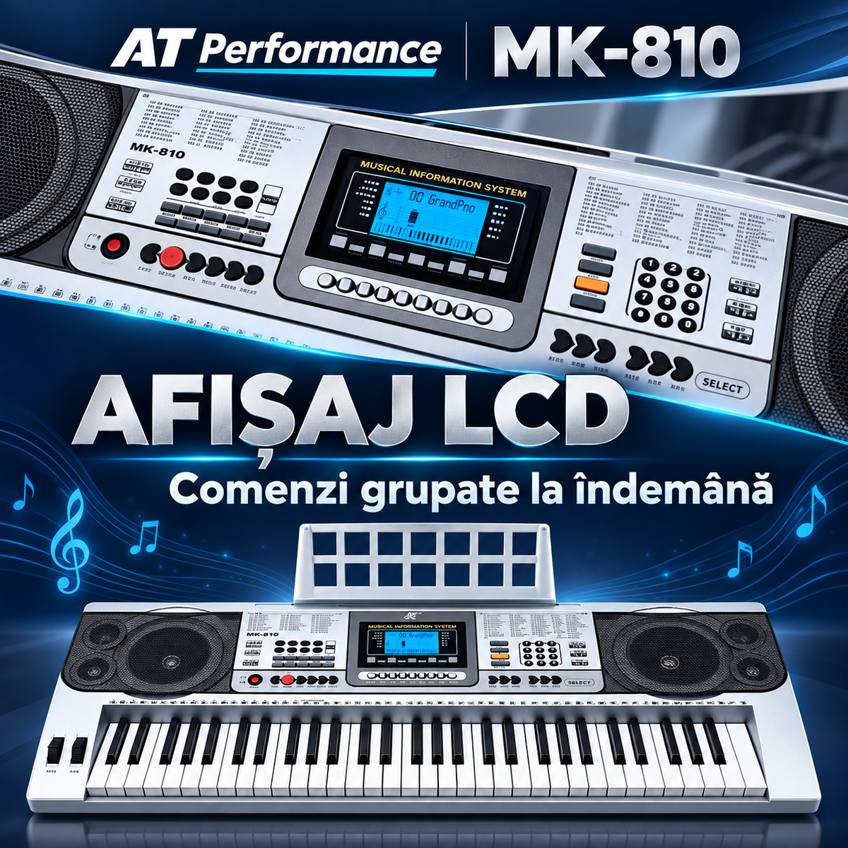 Afișajul LCD și panoul de comandă al orgii AT Performance MK-810