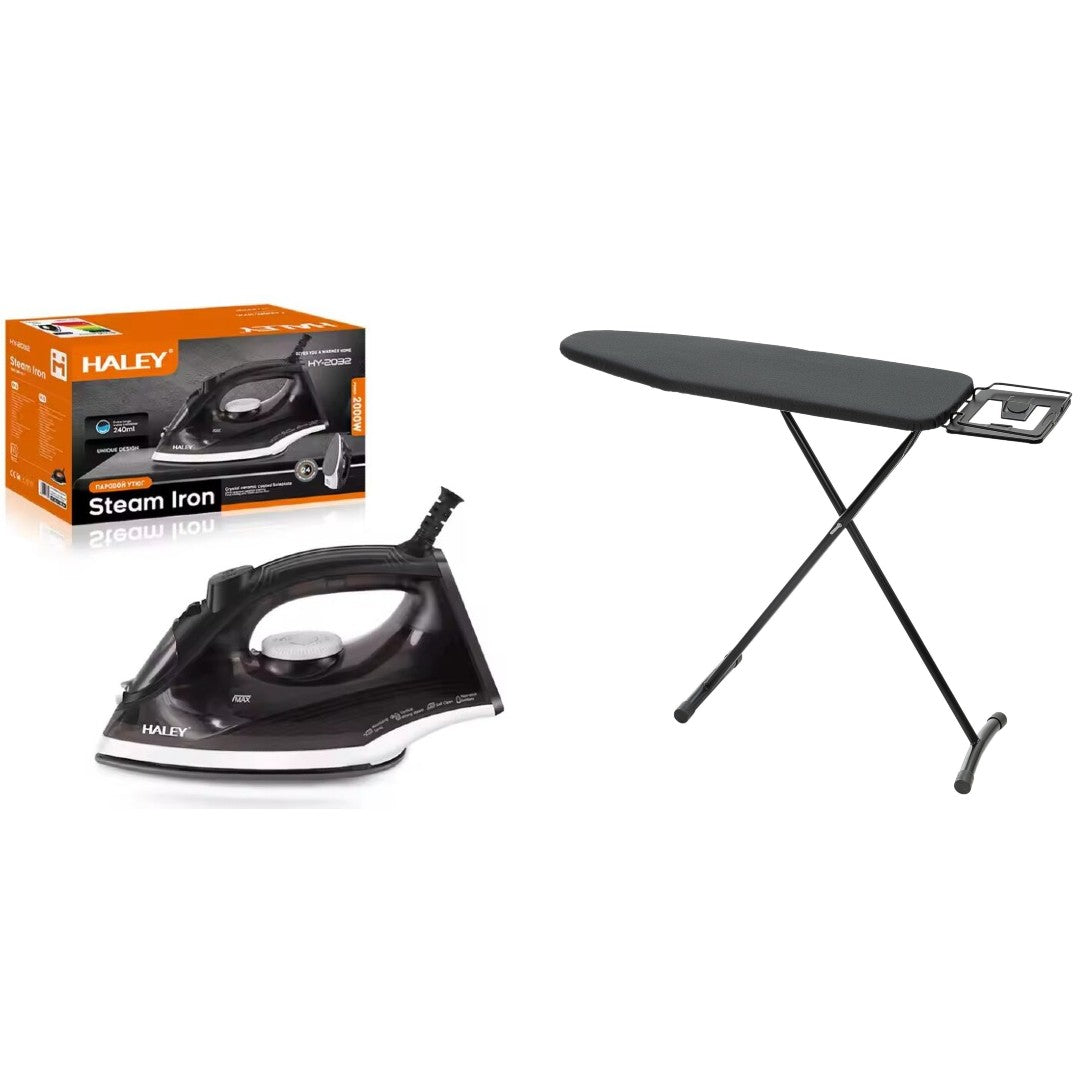 Set Călcat Premium – Fier de Călcat HALEY 1400W cu Abur + Masă de Călcat AT PERFORMANCE® 143×39 cm, Reglabilă, Suport Metalic, Design Modern