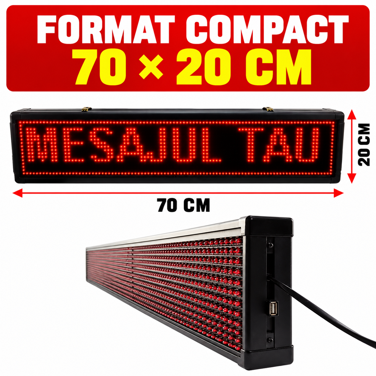 Panou LED roșu cu dimensiunea de 70 x 20 cm
