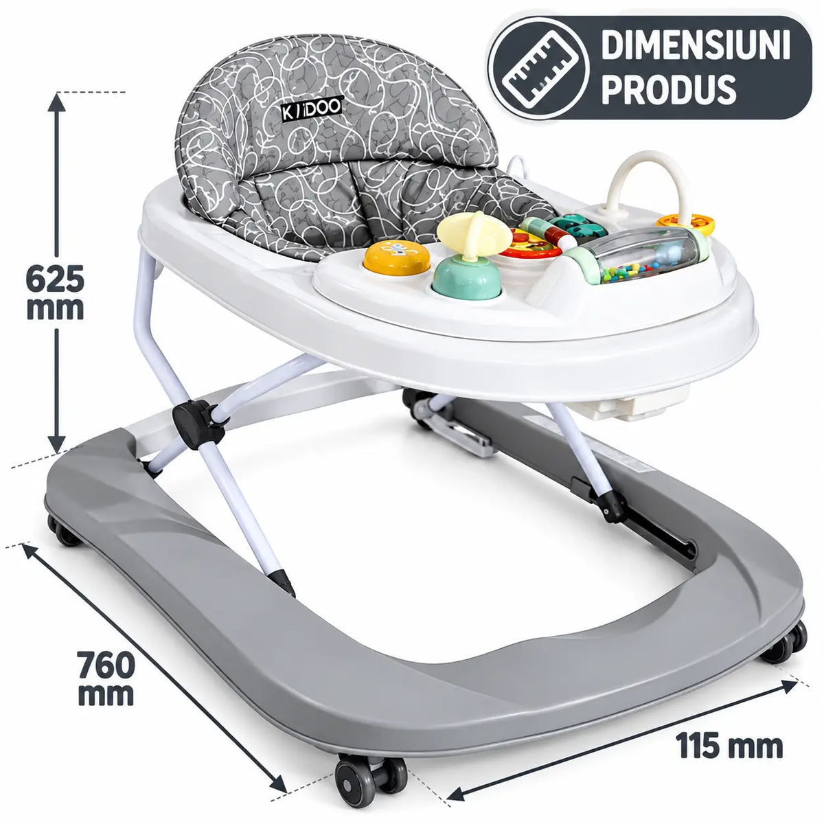 Premergător bebe KIDOO Baby Walker W1246UR2, cu jucării și muzică, 6–18 luni, Albastru