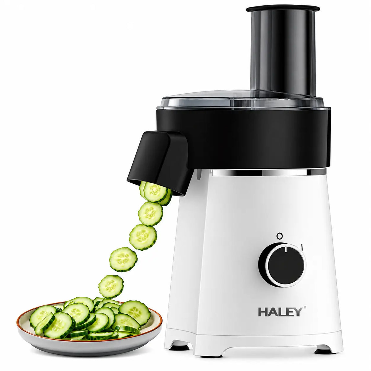 Răzătoare Electrică Multifuncțională HALEY® HY-1330, 600W, 5 Accesorii de Tăiere, Feliere și Răzuire, Lame din Oțel Inoxidabil, Motor Puternic, Componente Detașabile, Bază Antialunecare
