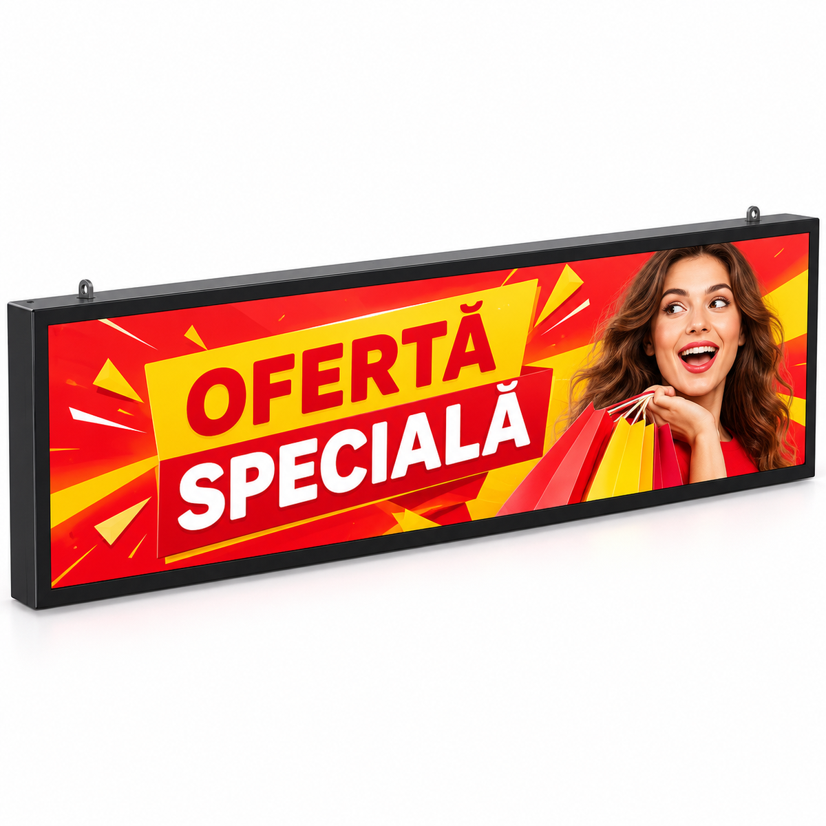 Reclamă luminoasă LED P5 Full Color 100 x 55 cm pe fundal alb