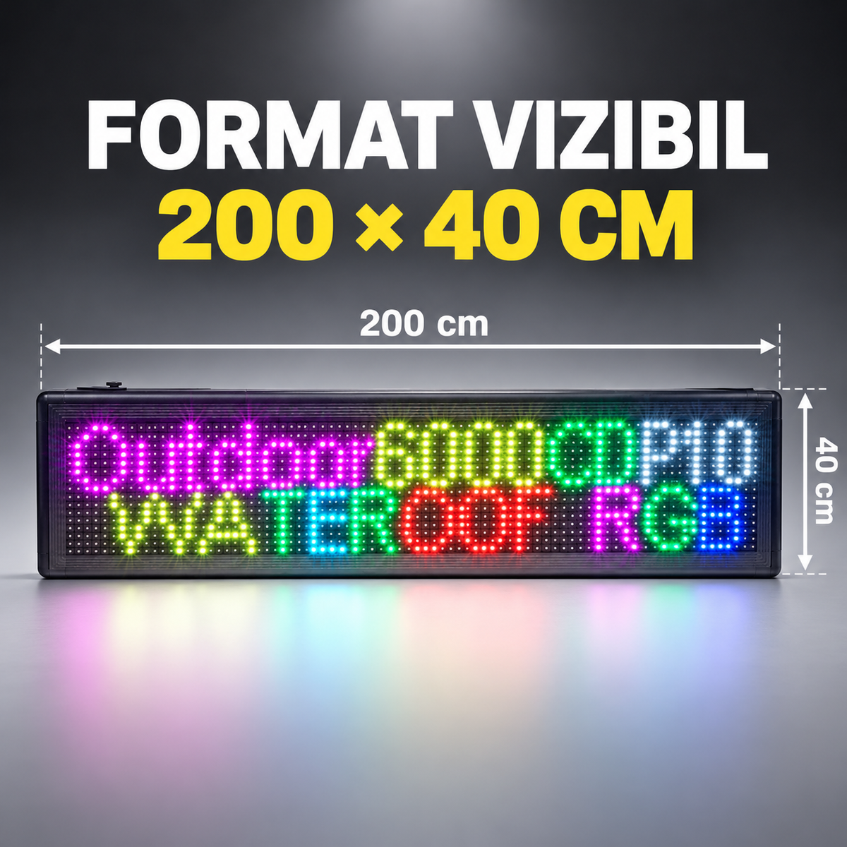 Reclamă luminoasă RGB cu dimensiunile de 200 x 40 cm