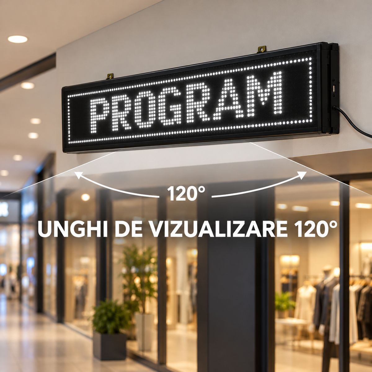 Reclamă luminoasă cu unghi de vizualizare de 120 de grade