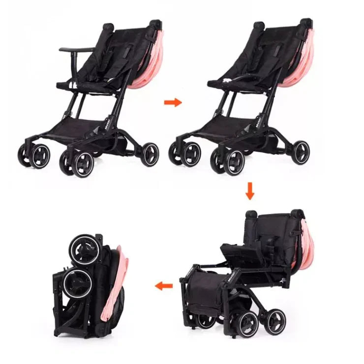 Cărucior copii pliabil AT PERFORMANCE® – Ultra compact, 5 kg, aluminiu, 6-36 luni, ideal pentru avion, negru