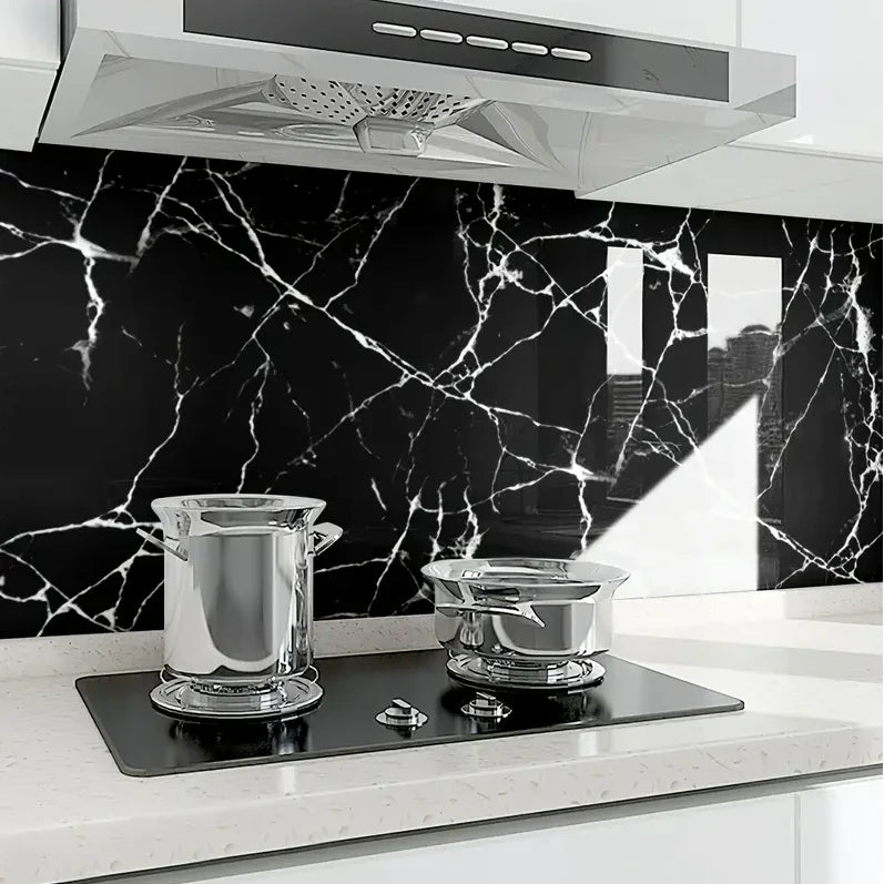 Set 50x Tapet Marmura, AT PERFORMANCE®, suprafata acoperire 9 mp, autoadeziv, waterproof, usor de montat, design modern, 30x60 cm, negru