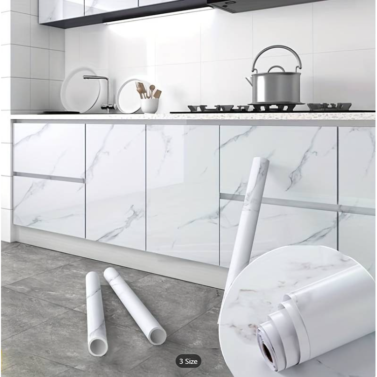 Rola tapet modern, imitatie de marmura At Performance rezistent, la apa, compact, autoadeziv, 60cmx 300 m, alb