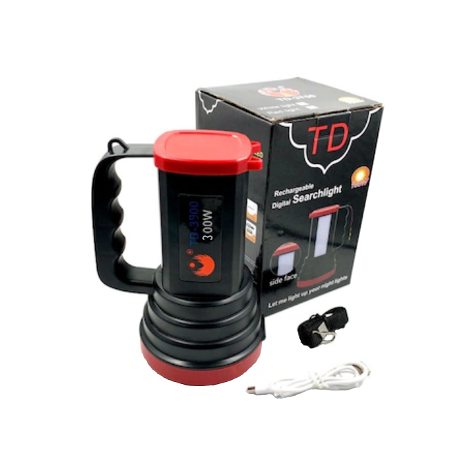 Lanterna TD-3900 cu LED 300 W, acumulator integrat, culoare negru/rosu