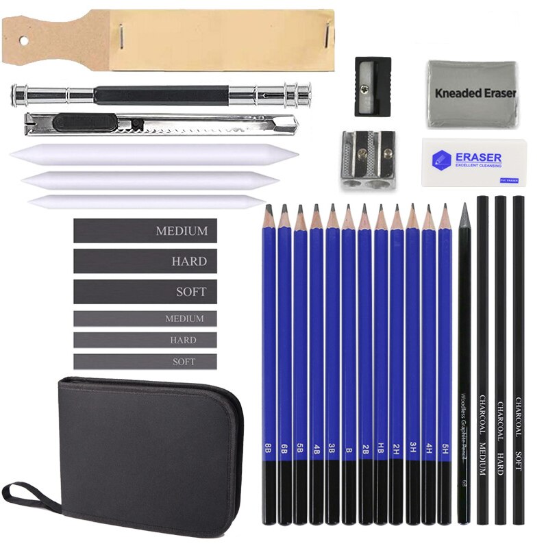 Set de desen, AT PERFORMANCE, Creioane H&B Sketch, Carbune, Grafit, Accesorii, penar practic