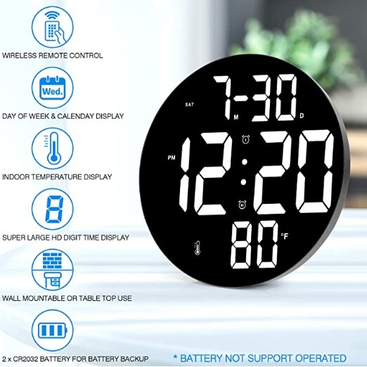 Ceas led, 3 culori afisaj, cu alarma, data/ luna, termometru, Cablu USB, Telecomanda, Memorare timp, suport birou si perete, 2 Alarme, Carcasa Negru