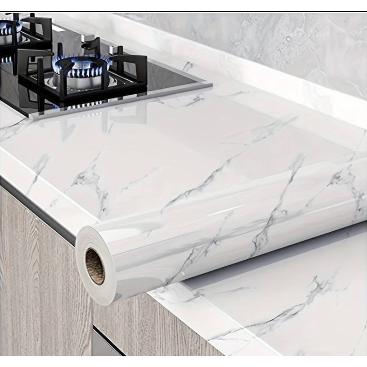 Rola tapet modern, imitatie de marmura At Performance rezistent, la apa, compact, autoadeziv, 60cmx 300 m, alb