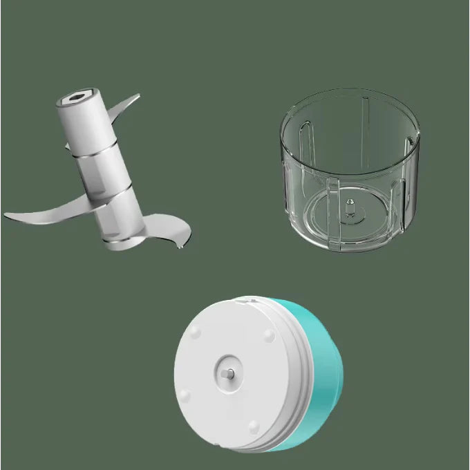 Mini tocator electric At Performance, 45W, pentru usturoi, legume, fructe, nuci, piure, cu incarcare pe USB, Acumulator, capacitate 250 ml, Albastru deschis