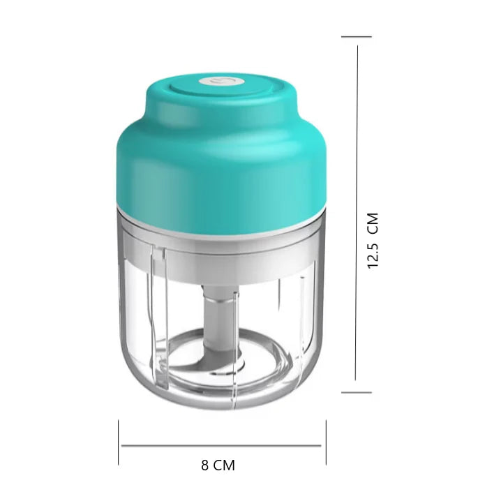 Mini tocator electric At Performance, 45W, pentru usturoi, legume, fructe, nuci, piure, cu incarcare pe USB, Acumulator, capacitate 250 ml, Albastru deschis