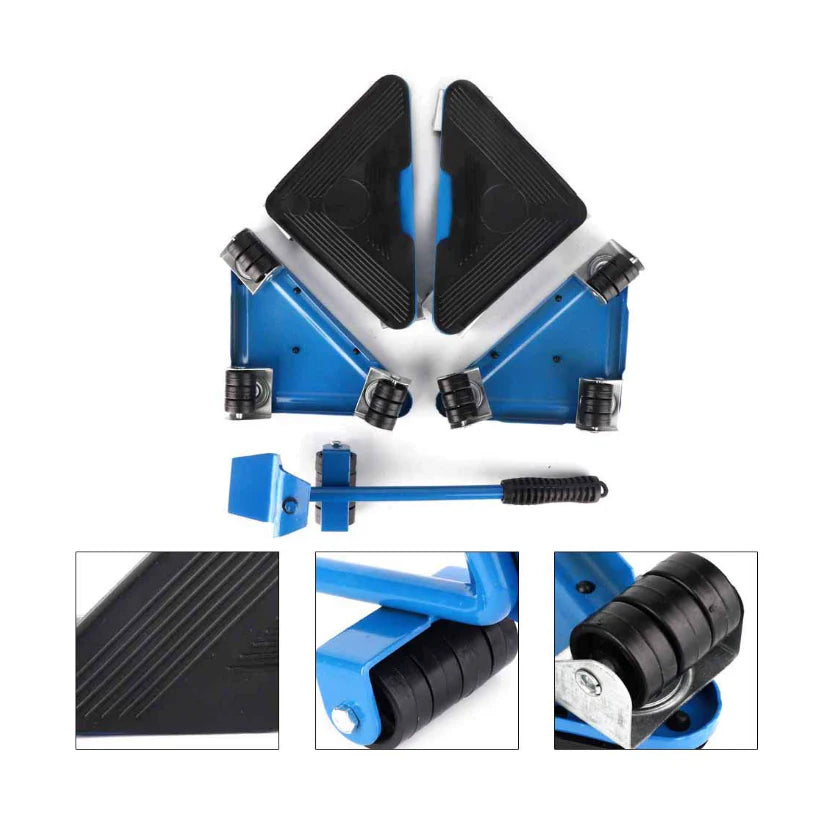 Kit complet pentru mutat si carat mobila, At Performance, reglare 360 grade, greutate maxima 200 kg, otel, albastru