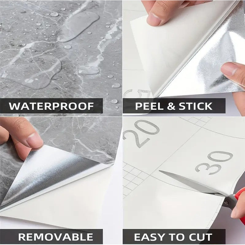 Set 10x Tapet Marmura, AT PERFORMANCE®, suprafata acoperire 1.8 mp, autoadeziv, waterproof, usor de montat, design modern, 30x60 cm, bej deschis