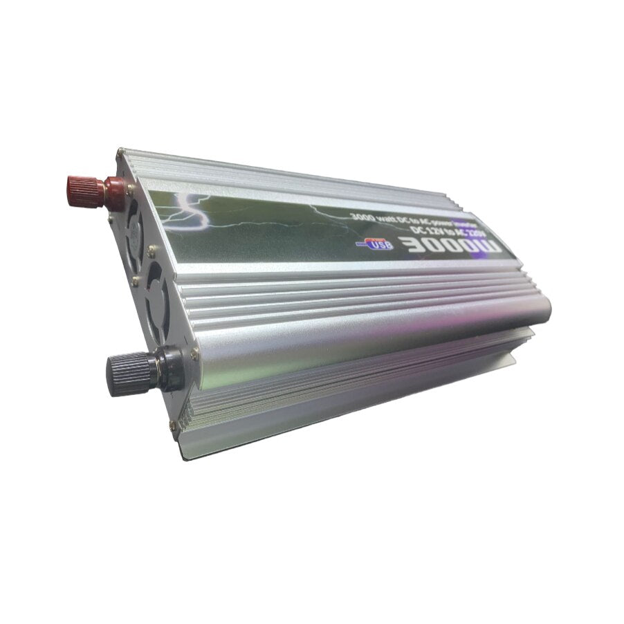 Invertor Auto AT PERFORMANCE cu Carcasa rezistenta din Aluminiu, Putere 3000W, Buton ON/OFF, Argintiu