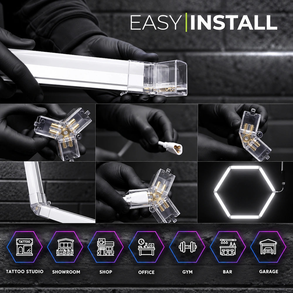 Aplică LED Hexagon AT PERFORMANCE® 14 Module – 720W, ~80.000 Lumeni, 484x243 cm, Iluminat Profesional Atelier, Garaj, Barbershop
