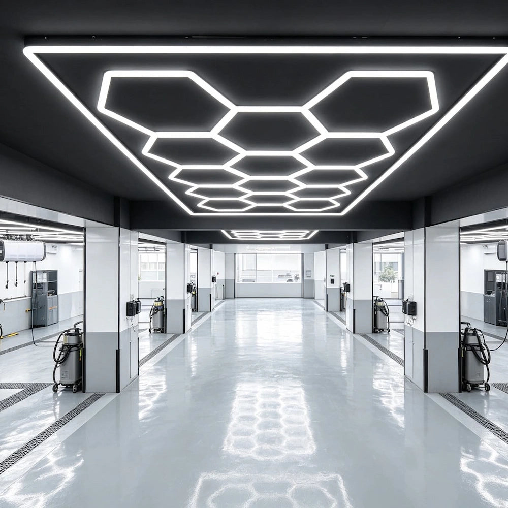 Aplică LED Hexagon AT PERFORMANCE® 14 Module – 720W, ~80.000 Lumeni, 484x243 cm, Iluminat Profesional Atelier, Garaj, Barbershop