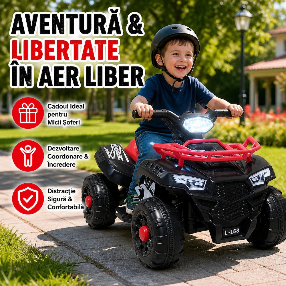 ATV Electric Copii KIDOO® L-168, 6V, 3–5 km/h, 3–8 ani – Distracție Off-Road, Sigur și Ușor de Utilizat