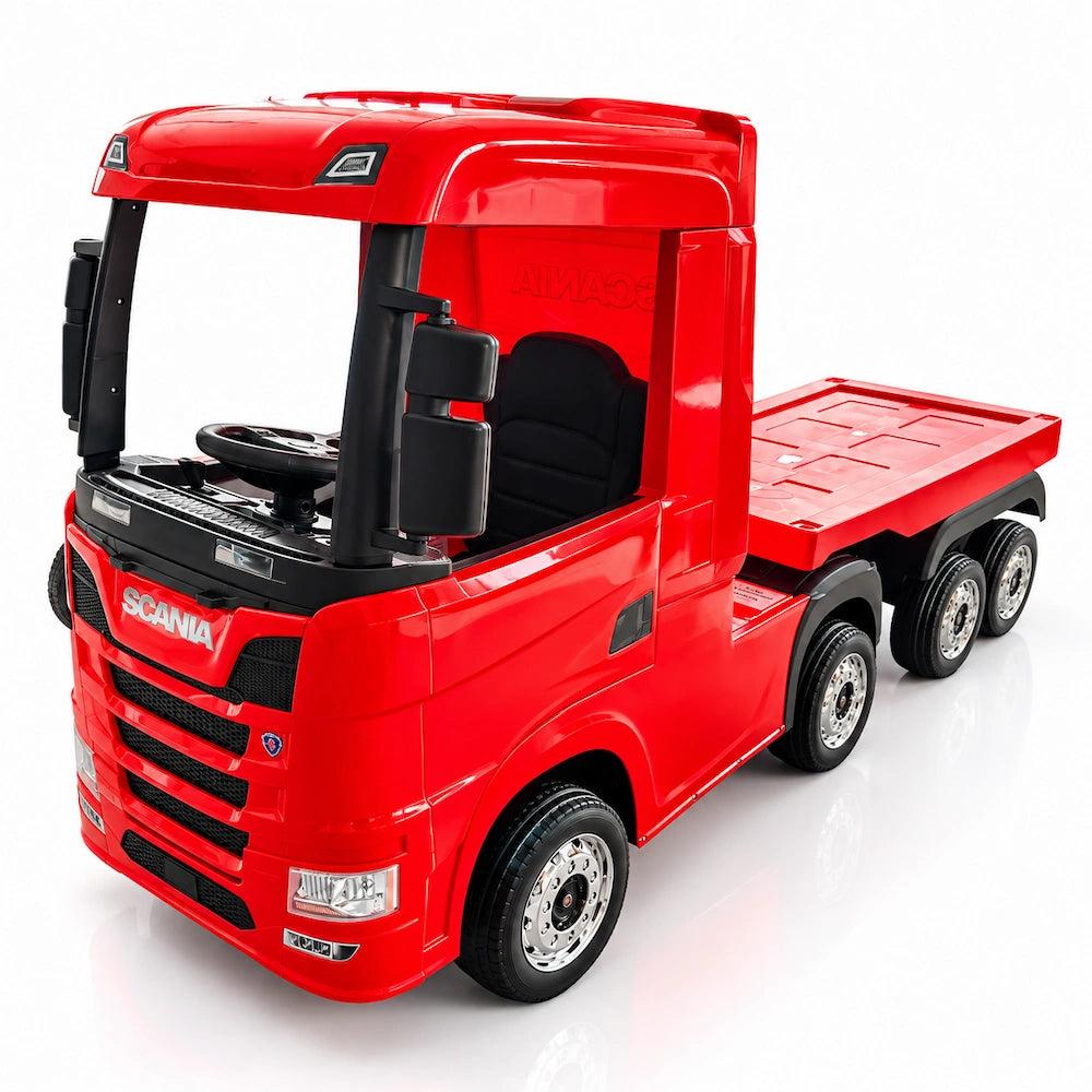 Camion Electric pentru Copii KIDOO cu Remorcă, Licență Oficială SCANIA, Telecomandă 2.4G, Model BJHL698B – 12V, Lumini și Muzică Rosu