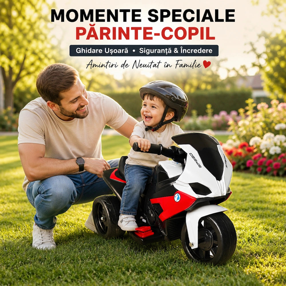 Motocicletă Electrică pentru Copii KI-0003, 6V, 3 Roți, Baterie Reîncărcabilă, 2-6 Ani