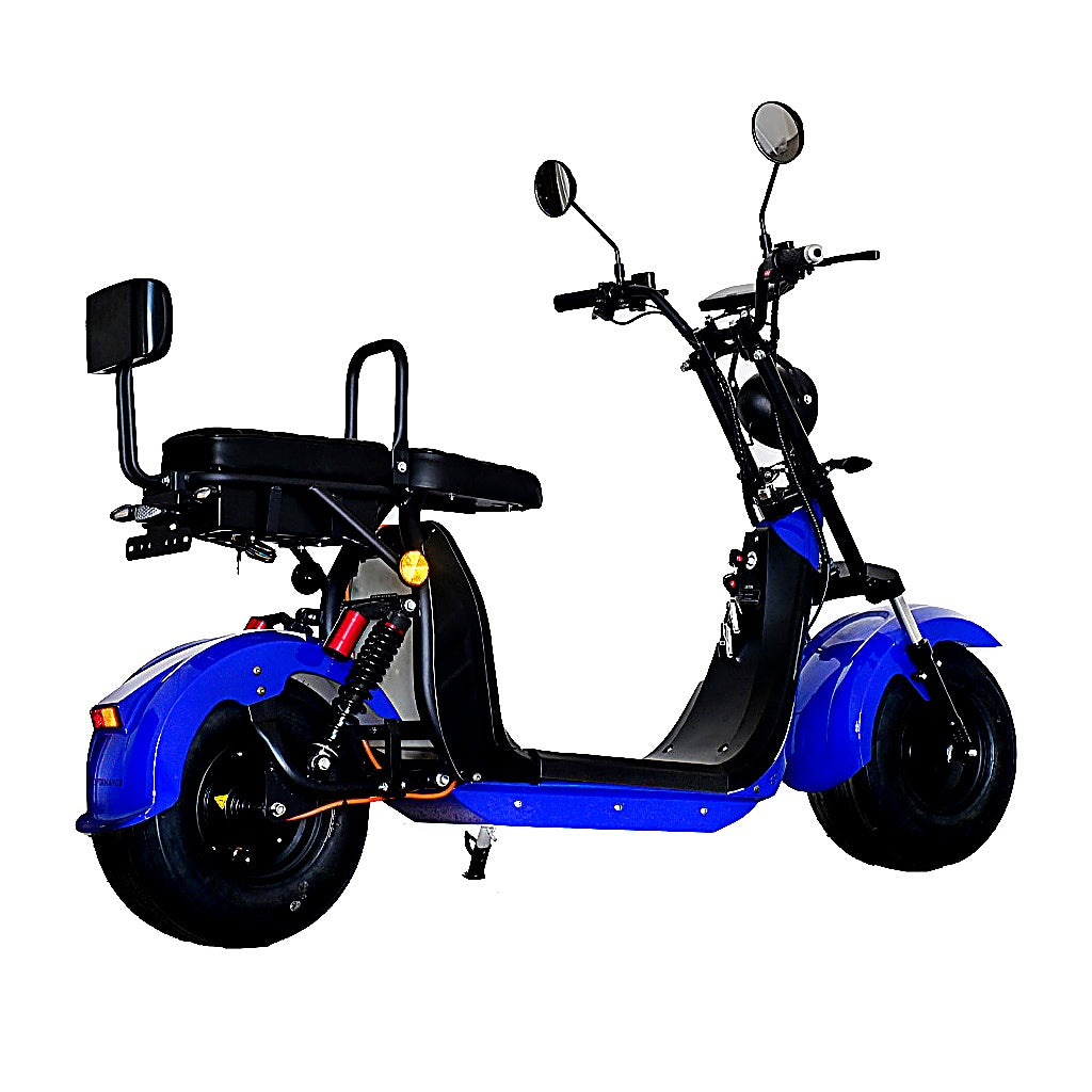 Scuter Electric 2 Persoane, Viteză Limitată 25 km/h – Fără Permis, Viteza maxima 25km/h, Autonomie 45 km, Motor 1500W, Baterie 20Ah, Suspensie Hidraulică, COC Inclus