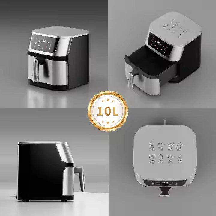 Friteuza cu Aer Cald AT PERFORMANCE®, din ionx, capacitate 10 L, display digital, Control touch 6 functii de gătire presetatefunctie de mentinere la cald, pot detasabil, curatare usoara, Argintiu+ CADOU 50 HARTII DE COPT