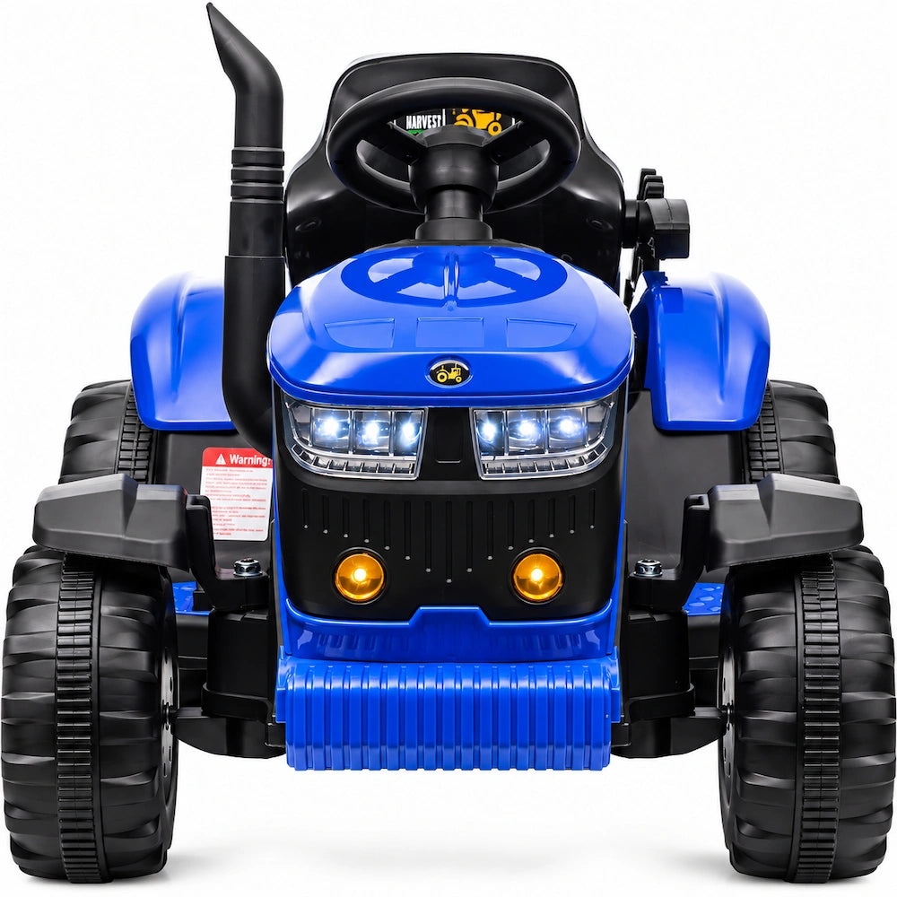 Tractor electric KIDOO® albastru, vedere frontală pe fundal alb