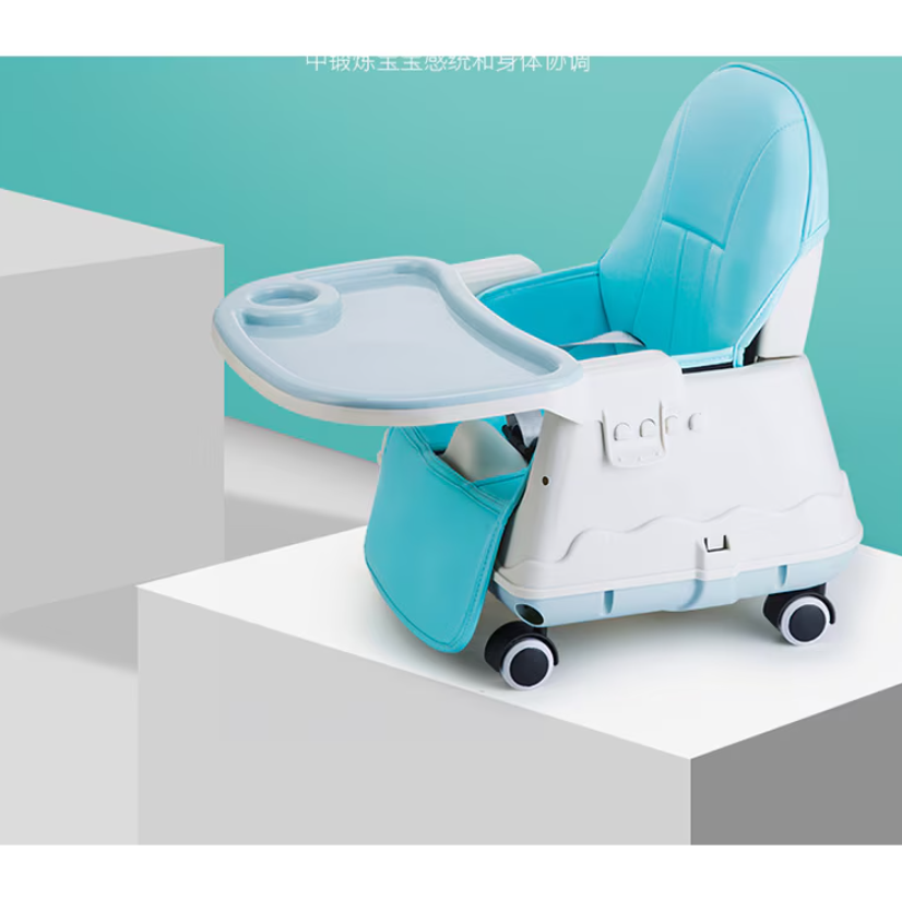 Scaun de masa Transformabil, At Performance, 6 in 1, pentru bebelusi si copii, cu roti, husa detasabila, Albastru