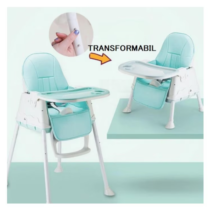 Scaun de masa Transformabil, At Performance, 6 in 1, pentru bebelusi si copii, cu roti, husa detasabila, Albastru